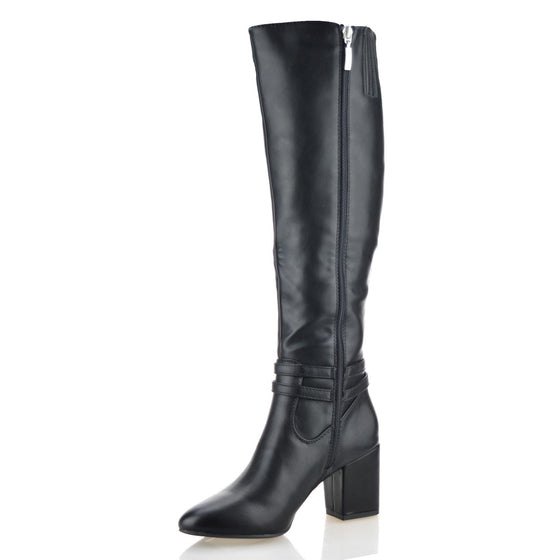 Ladies Womens Knee High Block Heel Zip Up Winter Riding Biker Boots Shoes Size