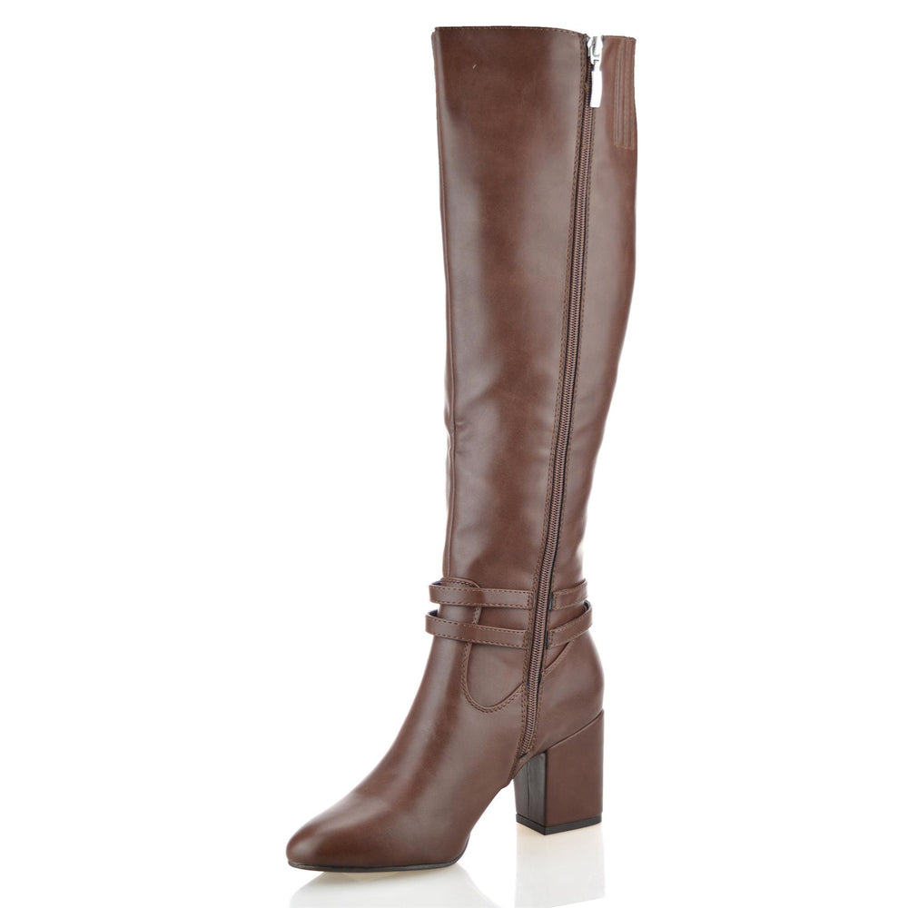 Ladies Womens Knee High Block Heel Zip Up Winter Riding Biker Boots Shoes Size