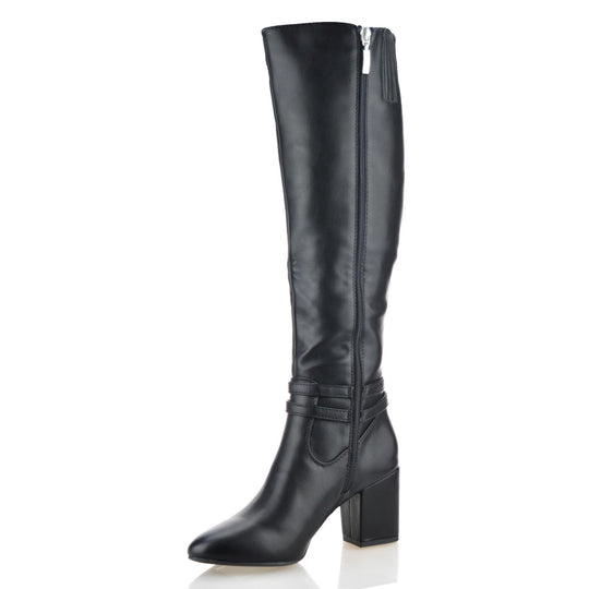 Ladies Womens Knee High Block Heel Zip Up Winter Riding Biker Boots Shoes Size