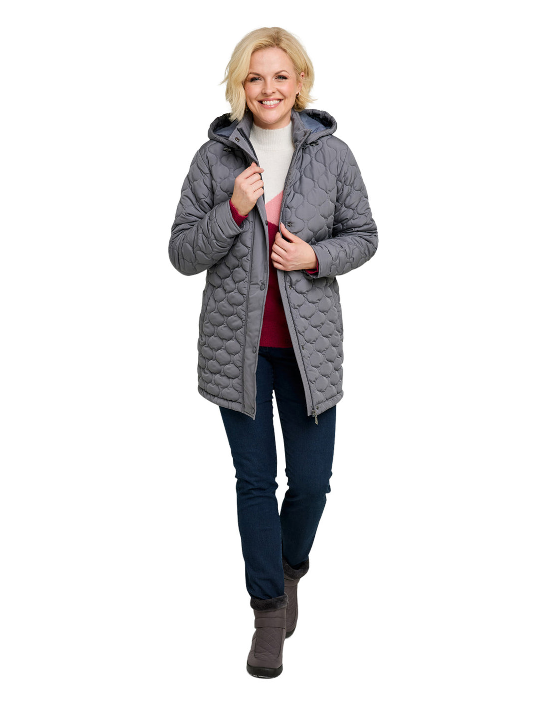 Ladies Quilted Water-Resistant Jacket with Detachable Hood Adjustable Cuffs &