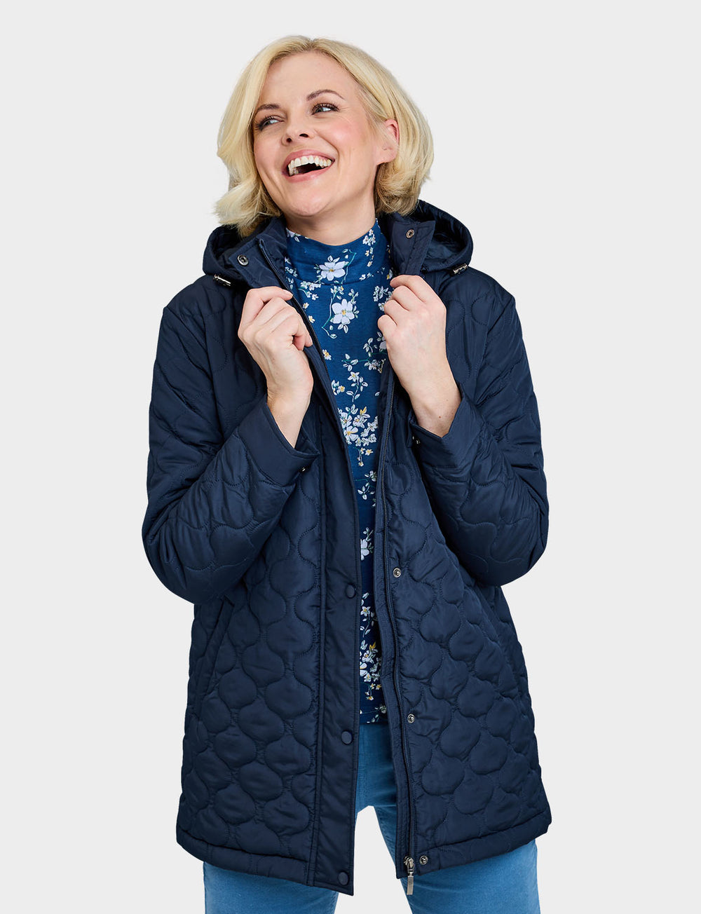 Ladies Quilted Water-Resistant Jacket with Detachable Hood Adjustable Cuffs &