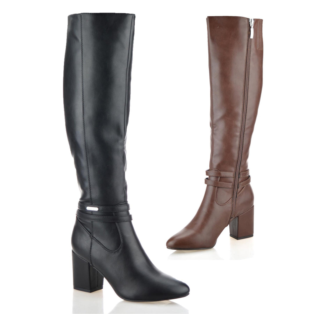 Ladies Womens Knee High Block Heel Zip Up Winter Riding Biker Boots Shoes Size