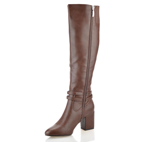 Ladies Womens Knee High Block Heel Zip Up Winter Riding Biker Boots Shoes Size
