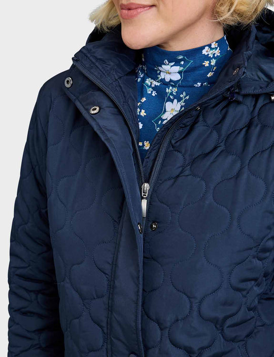 Ladies Quilted Water-Resistant Jacket with Detachable Hood Adjustable Cuffs &