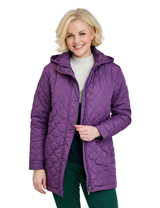 Ladies Quilted Water-Resistant Jacket with Detachable Hood Adjustable Cuffs &