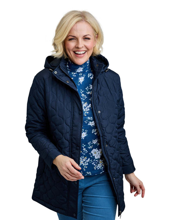 Ladies Quilted Water-Resistant Jacket with Detachable Hood Adjustable Cuffs &